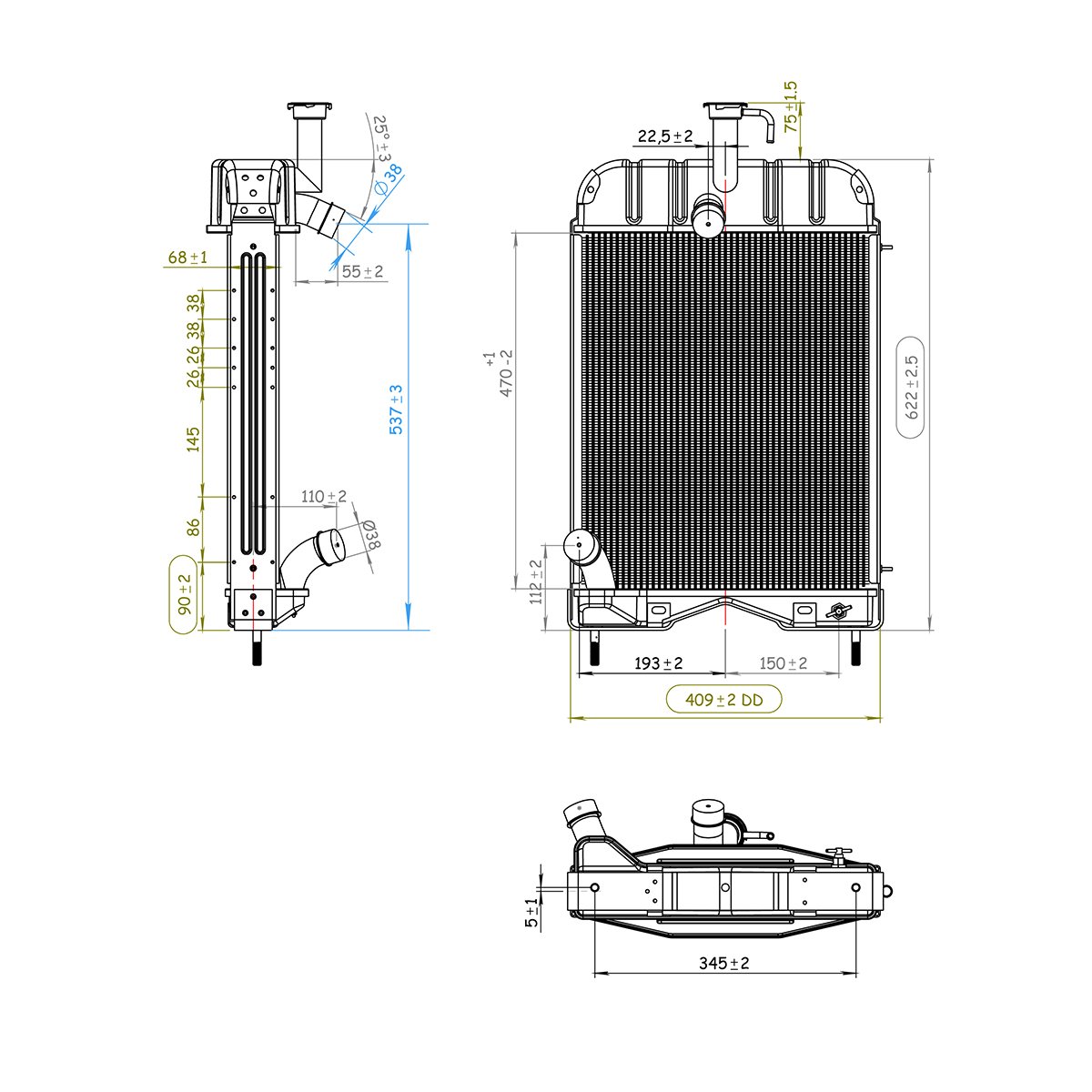 Radiator racire apa motor Perkins pentru Massey Ferguson cod OEM 1672862M91, 1680547M92, 150-15, 1672861M93 Breckner Germany